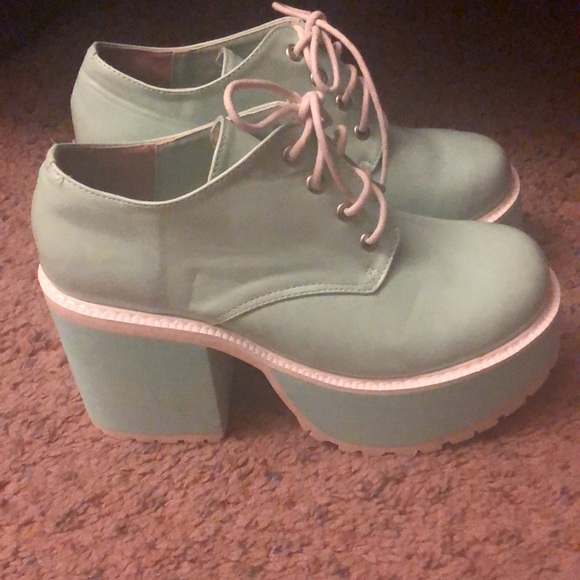 Dolls Kill Shoes - Pastel Mint Green Chunky Platform Heels